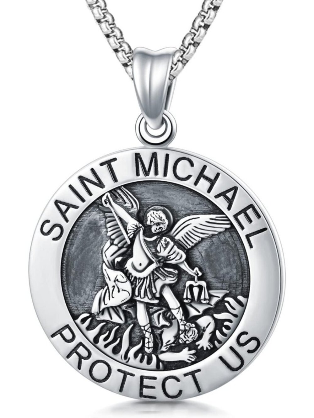 Sterling Silver Saint Michael Medal Necklace - Archangel Protector Pendant Gift